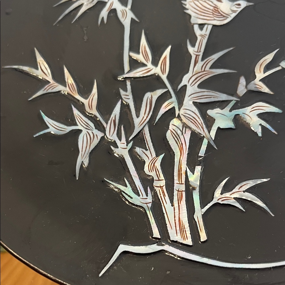 Lacquer Mother Of Pearl Inlayed Plate Vintage - Picture 5 of 7